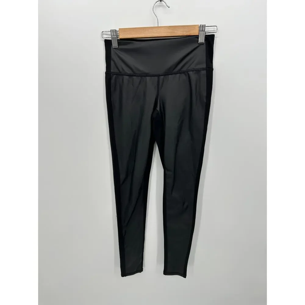 Athleta Womens‎ High Rise Gleam Tight Leggings Sz XS Black Faux Leather Ankle
